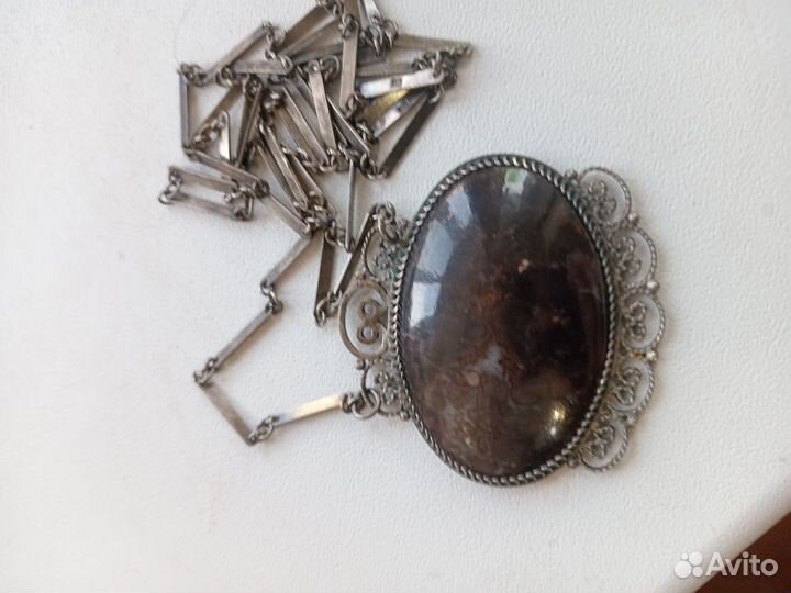 Кулон с цепочкой серебро 916 яшма СССР