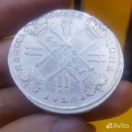 Серебряный рубль 1729 года Петр-2 Лисий нос