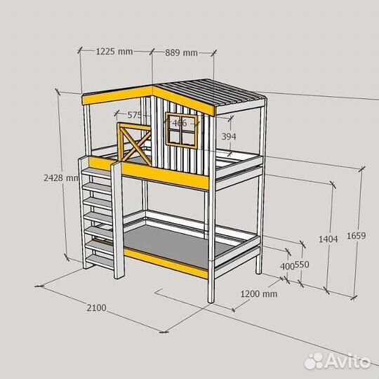 Детская кровать домик из массива (новая)