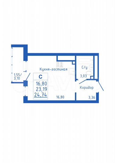 Квартира-студия, 24,7 м², 2/25 эт.