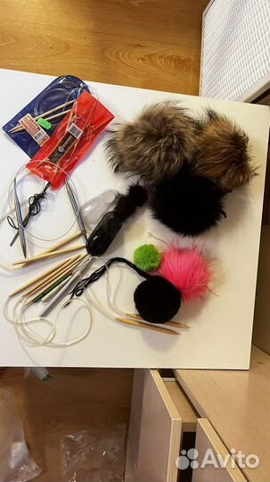 Пряжа норка, пакетом, помпоны, флис, спицы