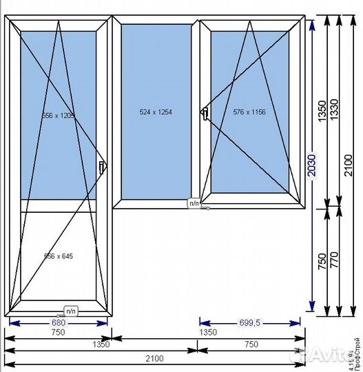 Окна пластиковые (пвх), балконная группа 2100*2100
