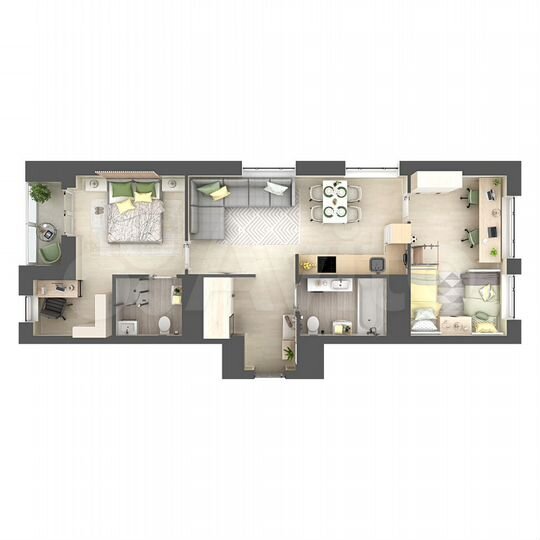 2-к. квартира, 69,4 м², 13/25 эт.