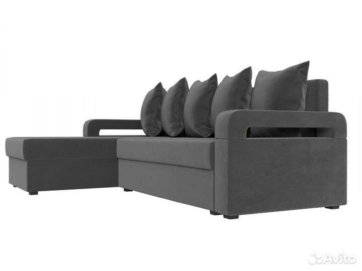 Диван угловой Гермес Лайт левый угол, велюр, серый