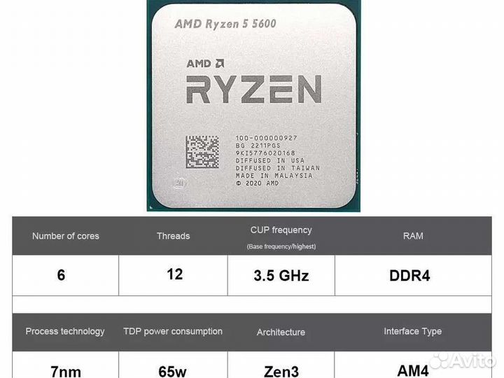 Новый процессор AMD Ryzen 5 5600 BOX +(термопаста)