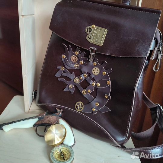Рюкзак кожа стимпанк,киберпанк аксессуар