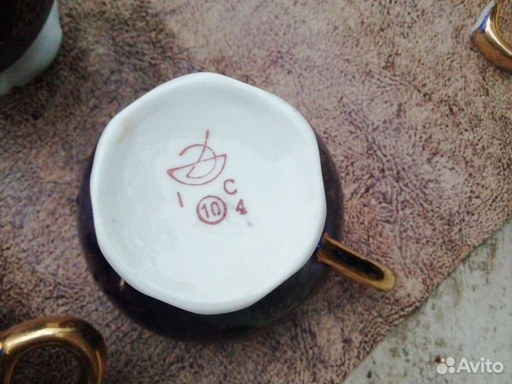Заварник, чашки, фарфор, кобальт