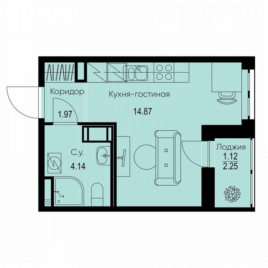 Квартира-студия, 22,1 м², 7/9 эт.