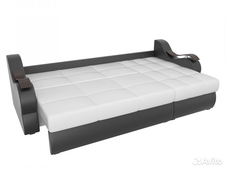 Диван угловой Меркурий правый угол, экокожа, белый, черный