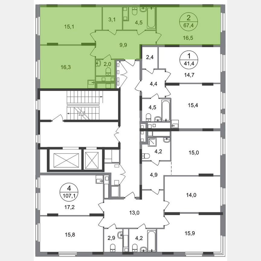 2-к. квартира, 67,4 м², 16/17 эт.