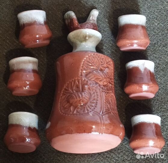 Набор для вина. Штоф и рюмки. Глина, глазурь