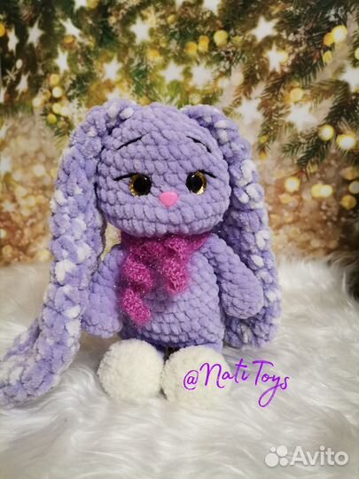 Плюшевая игрушка заяц вязаный ручной работы