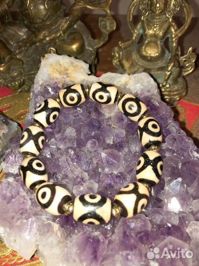 Браслет миллионера из 3 х глазых бусин дзи