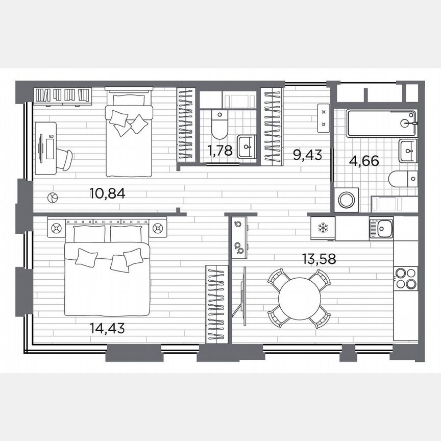 2-к. квартира, 54,7 м², 2/5 эт.