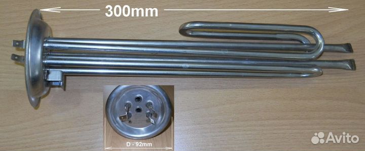 Тэн в/н 1000w+ 1500w (фланец 92мм, анод M6) 'kanet