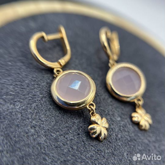 Серьги 585 розовый кварц