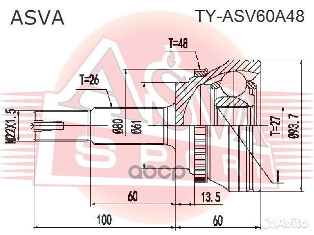 ШРУС наружный 27X61X26 toyota TY-ASV60A48 asva