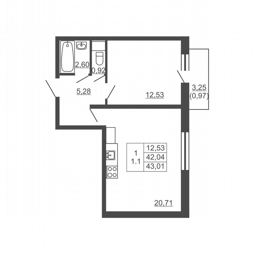 1-к. квартира, 43 м², 12/16 эт.