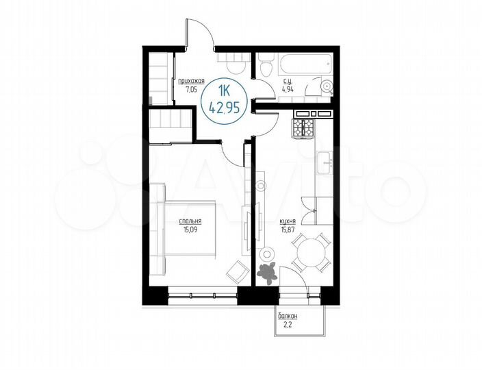 1-к. квартира, 45,3 м², 6/6 эт.