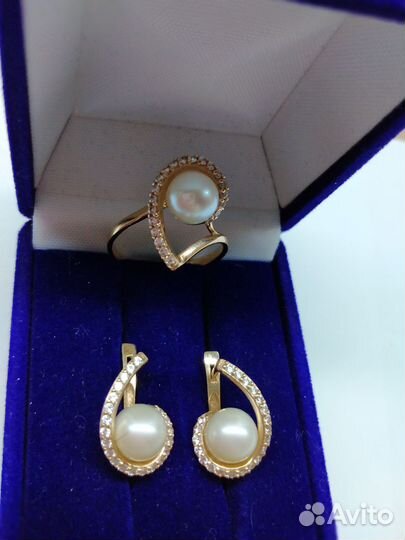Золотой комплект 585 пробы с жемчугом