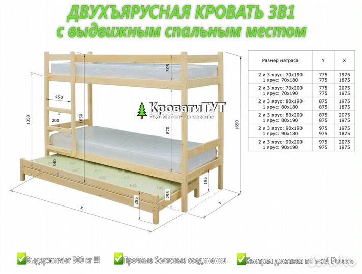 Двухъярусная Кровать 3в1