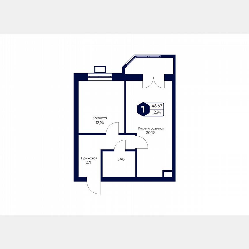 1-к. квартира, 46,7 м², 2/5 эт.