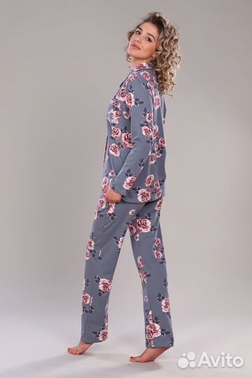 Оптом. ТК роз Пижама - серый-розовый №Н-215
