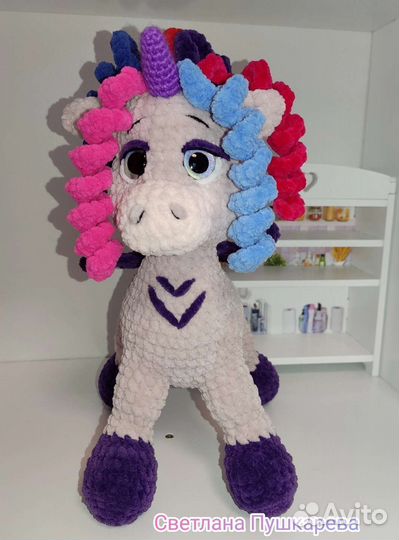 Вязаная Мягкая игрушка единорог