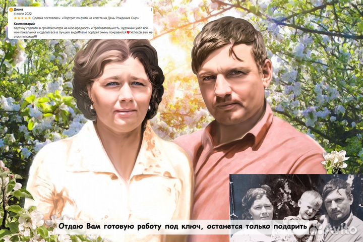Портрет по фото на холсте подарок Москва