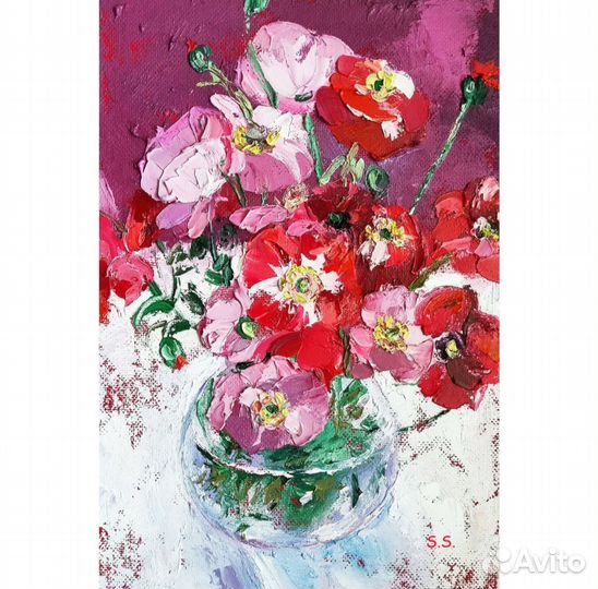 Картина Маки маслом цветы текстурная