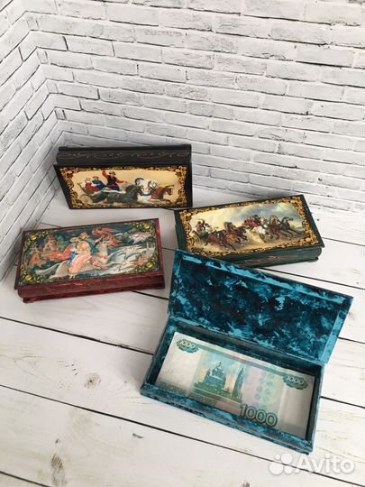 Новая деревянная шкатулка/ купюрница