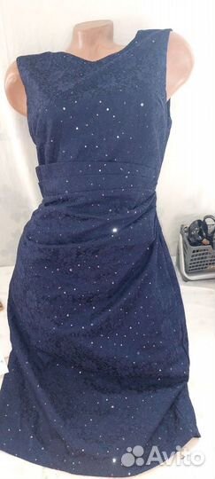Платье синее футляр блеск кружево р.46-48