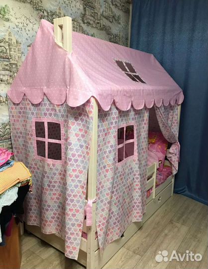 Крыша и шторки на кровать домик текстиль