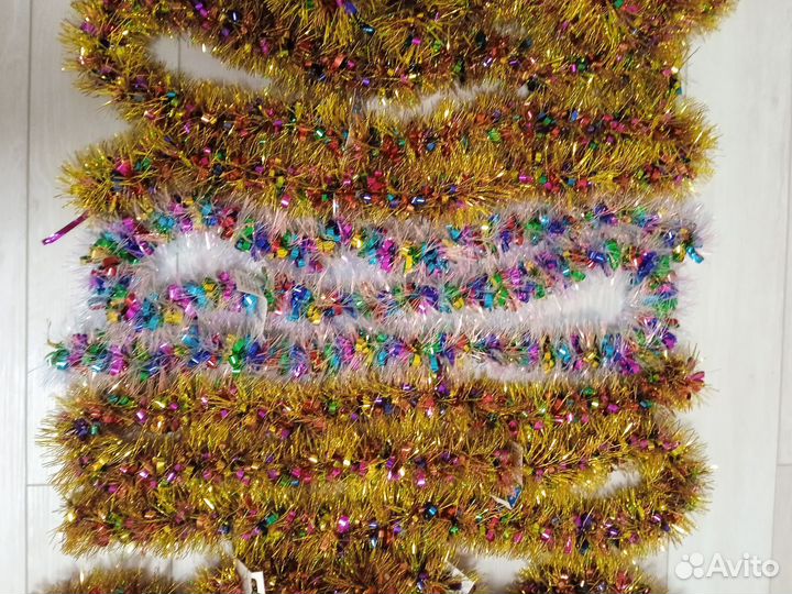 Мишура цветная золото, серебро 2 метра новая