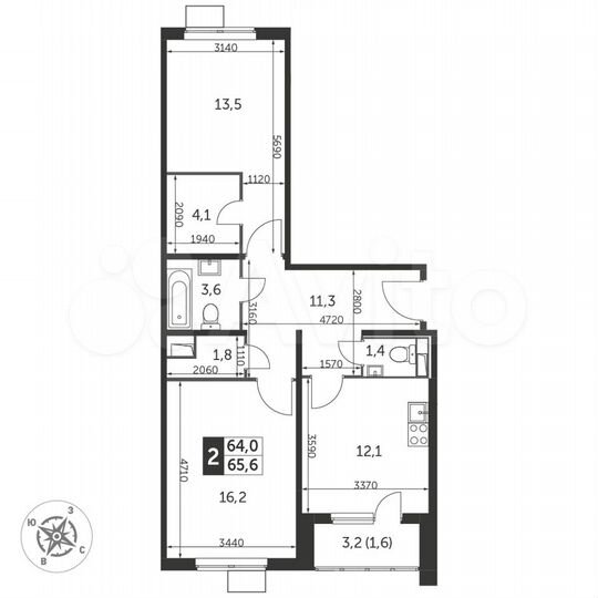 2-к. квартира, 65,3 м², 24/25 эт.