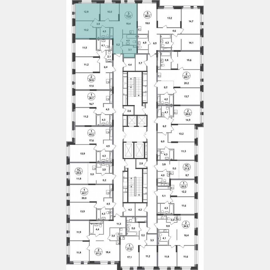 3-к. квартира, 72,6 м², 16/20 эт.