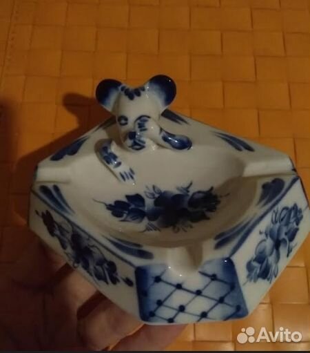 Пепельница авторская Гжель клеймо мастер Казакова