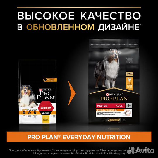 Корм PRO plan для взрослых собак средних пород, с