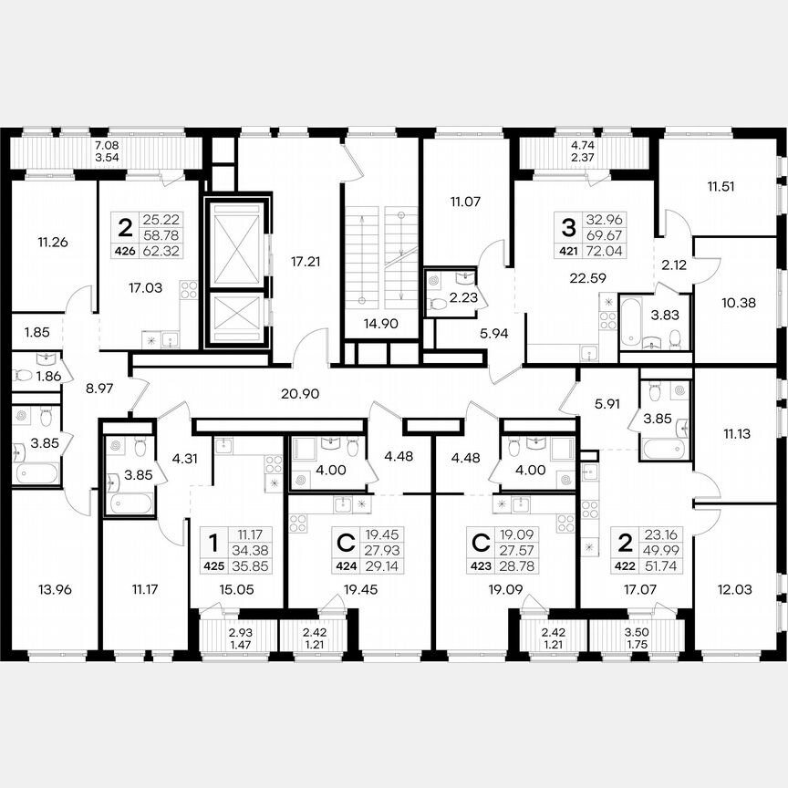 1-к. квартира, 35,9 м², 12/15 эт.