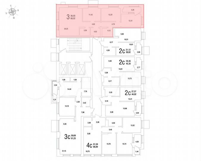 3-к. квартира, 88,5 м², 2/25 эт.