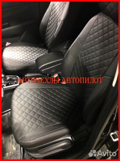 Чехлы Автопилот Kia Soul 2 из экокожи чёрные Ромб