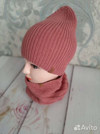 Комплект шапка и снуд, демисезон