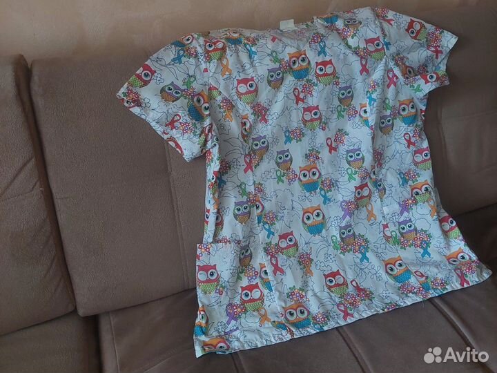 Медицинская блуза. Принт с совами