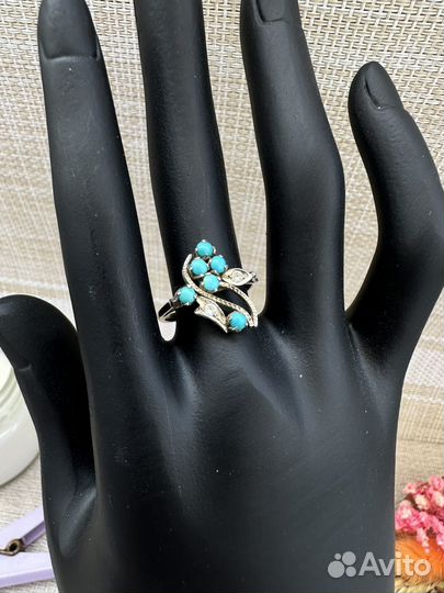 Серьги кольцо и кулон серебро 925 бирюза фианиты