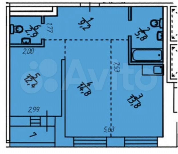 3-к. квартира, 61,4 м², 3/15 эт.