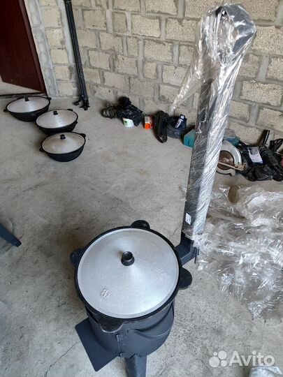 Казан узбекский чугунный 8 л +Печка с дымоходом