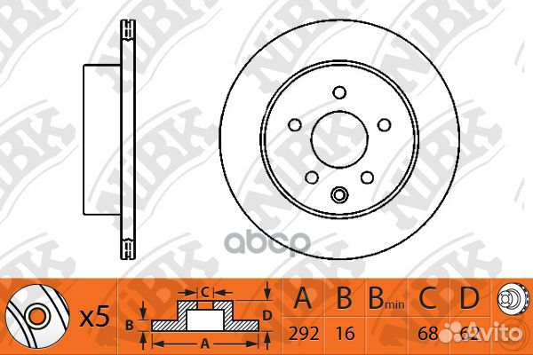 Торм.диск зад.вент.292x16 5 отв. RN1234 NiBK