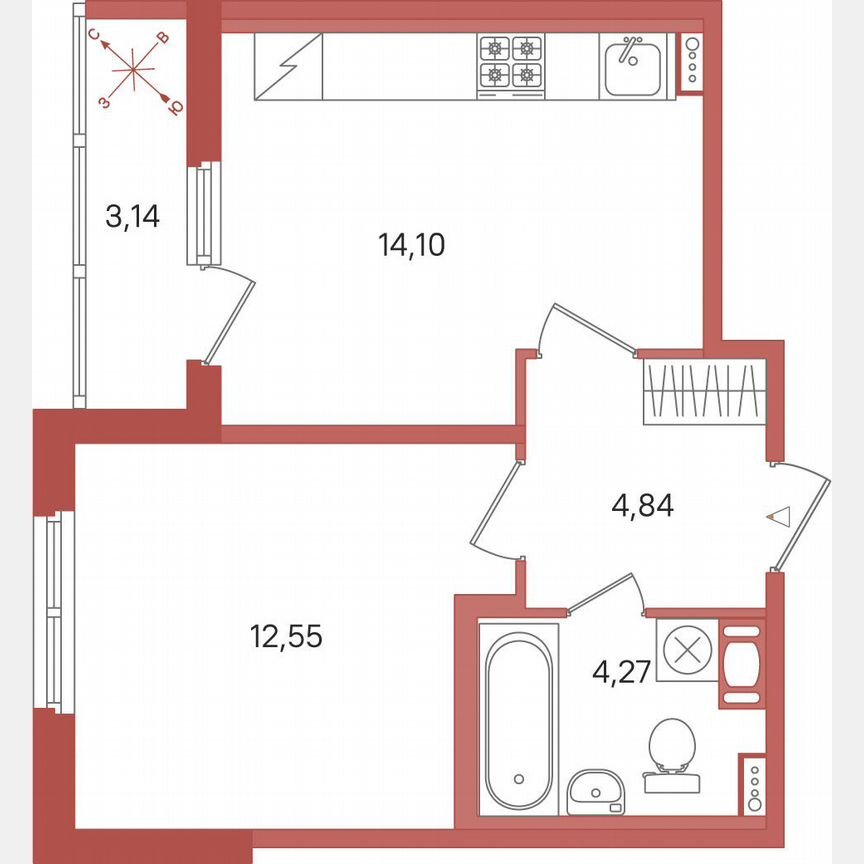 1-к. квартира, 37,3 м², 4/5 эт.