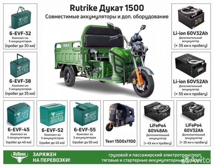 Грузовой электротрицикл Rutrike Маяк 1500 60V1000W