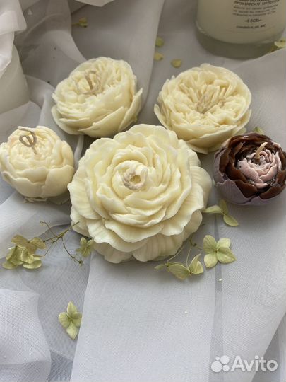 Свечи цветы пионы из пчелиного воска